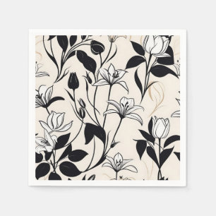 Elegant Floral Silhouettes White and Black Napkin
