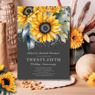 Elegant Floral Silver 25th Wedding Anniversary