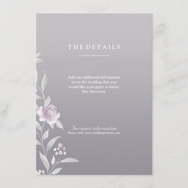 Elegant floral silver Chinoiserie Wedding details Enclosure Card (Front)