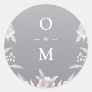 Elegant floral silver Chinoiserie wedding monogram Classic Round Sticker
