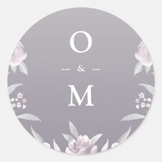 Elegant floral silver Chinoiserie wedding monogram Classic Round Sticker (Front)