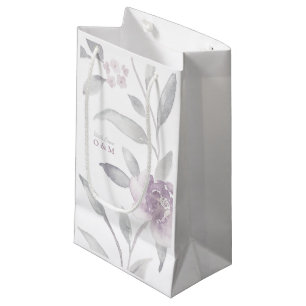 Elegant floral silver Chinoiserie Wedding monogram Small Gift Bag