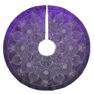Elegant Floral Silver & Purple Mandala Namaste  Brushed Polyester Tree Skirt