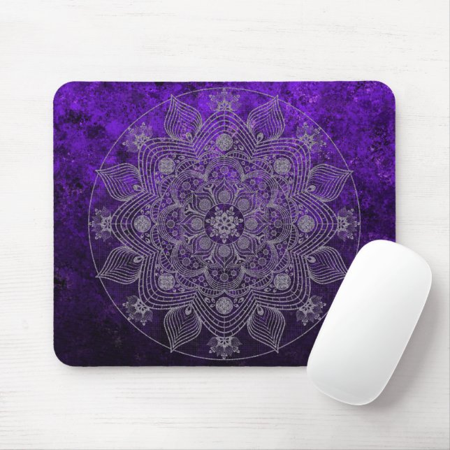 Elegant Floral Silver & Purple Mandala Namaste   Mouse Mat (With Mouse)