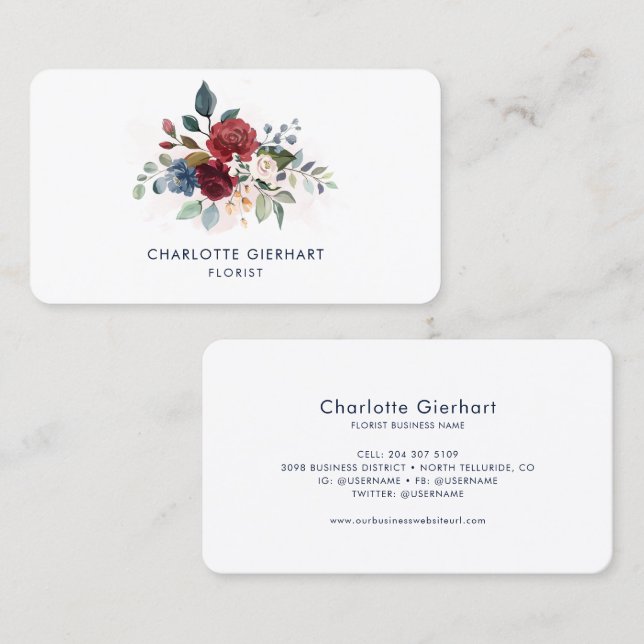 Elegant Floral Simple Business Card (Front/Back)