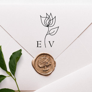 Elegant Floral Simple Custom Initials Wedding Rubber Stamp