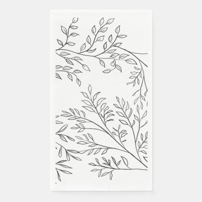 Elegant Floral Sketched Leafy Wedding Napkins (Front)