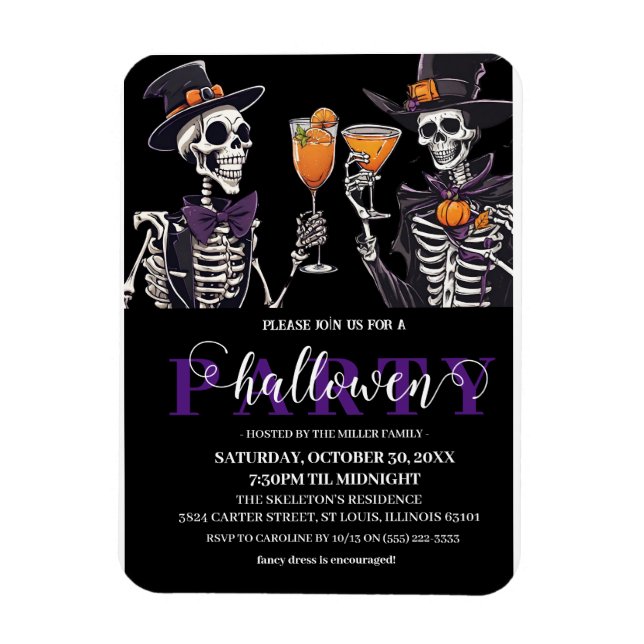 Elegant Floral Skull Adult Halloween Party Invitat Magnet (Vertical)