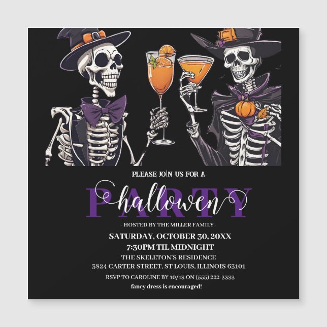 Elegant Floral Skull Adult Halloween Party Invitat Magnetic Invitation (Front)