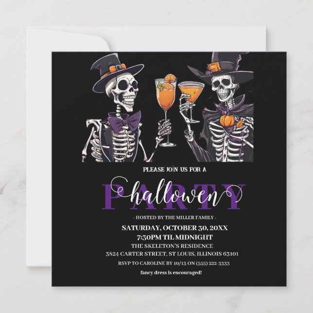Elegant Floral Skull Adult Halloween Party Invitat Thank You Card (Front)