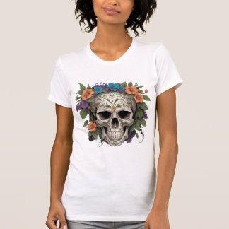 Elegant Floral Skull Fusion – Bold Gothic T-Shirt