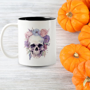 Elegant Floral & Skull Gothic Halloween spooky Two-Tone Coffee Mug