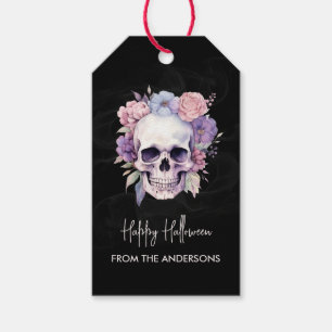 Elegant Floral Skull Gothic Happy Halloween custom Gift Tags