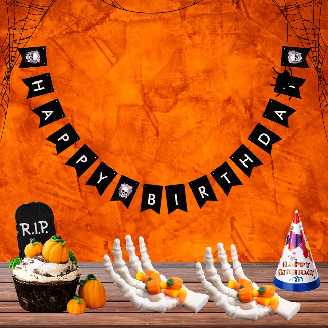 Elegant Floral & Skull Halloween Birthday Party  Bunting (Creator Uploaded)