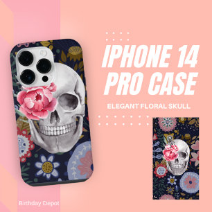 Elegant Floral Skull:  iPhone 14 Pro Case