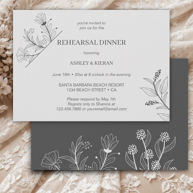 Elegant Floral Smoke Grey Rehearsal Dinner Invitation (Creator Uploaded)