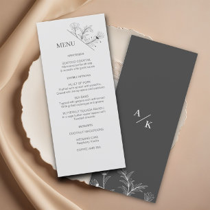 Elegant Floral Smoke grey Wedding Menu