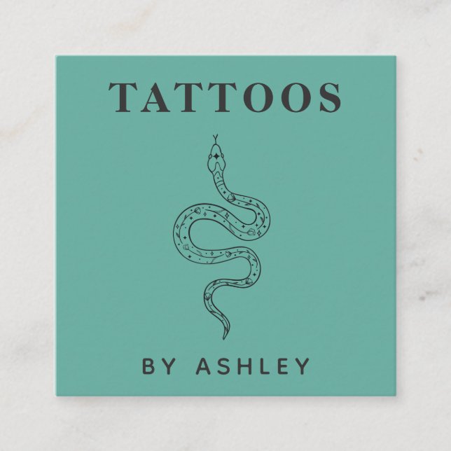 Elegant Floral Snake Tattoo Artist Social Media  Square Business Card (Front)