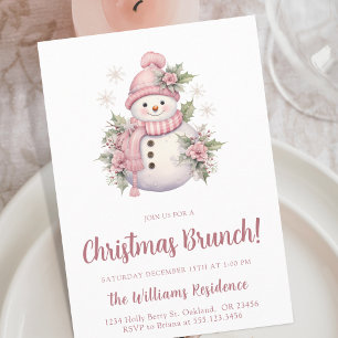 Elegant Floral Snowman Christmas Brunch Invitation