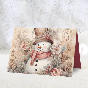Elegant Floral Snowman Christmas Holiday Card