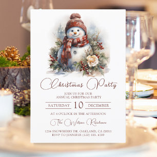 Elegant Floral Snowman Christmas Party Invitation
