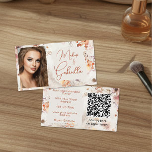 Elegant Floral Social Icon QR Code Photo Makeup Business Card