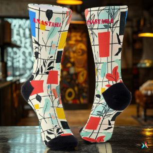 Elegant Floral Socks with Geometric Colour Blocks