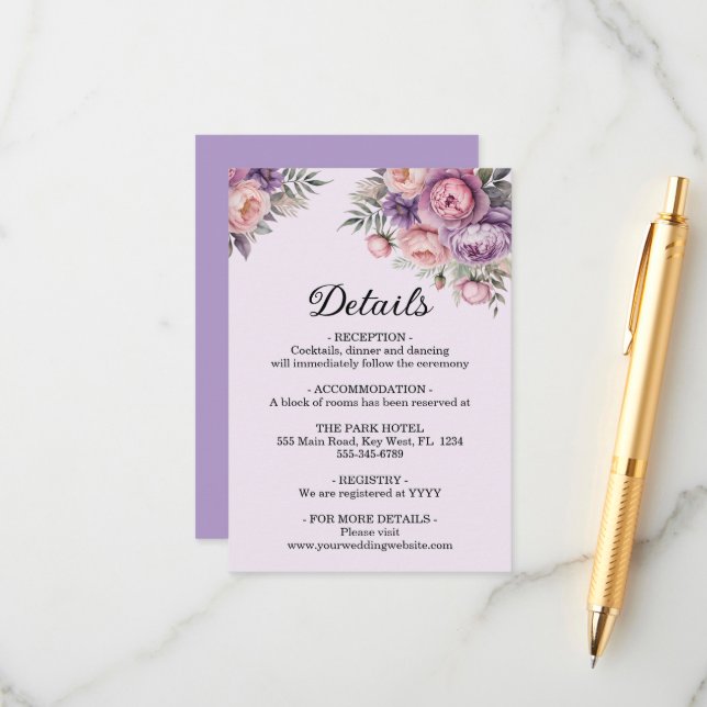 Elegant Floral Soft Pastel Colours Wedding  Enclosure Card (Front/Back In Situ)