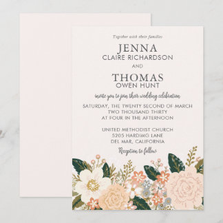 Elegant Floral Soft Pastel Wedding Invitation