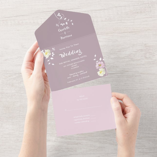 Elegant Floral Soft Purple Lilac All In One Invita All In One Invitation (Tearaway)