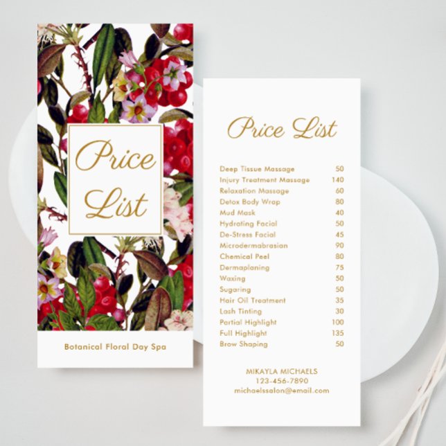 Elegant Floral Spa and Salon Price List Rack Card (Creator Uploaded)