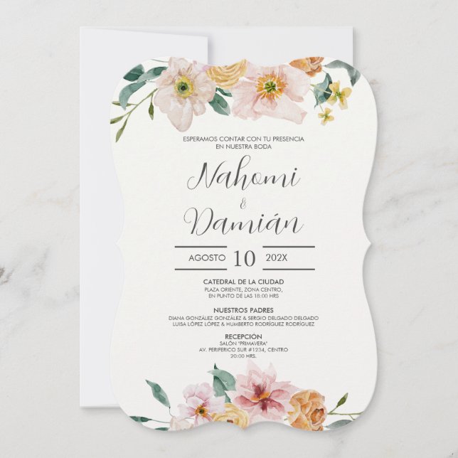 Elegant Floral Spanish Wedding Invitation (Front)