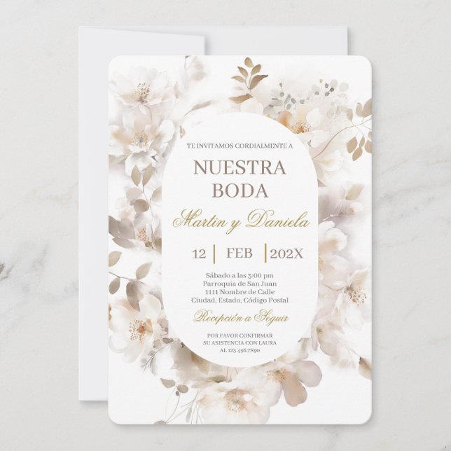Elegant Floral Spanish Wedding Invitation (Front)