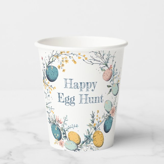Elegant Floral Spring Easter Egg Hunt  Paper Cups (Front)