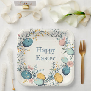Elegant Floral Spring Easter Egg Hunt Paper Plate