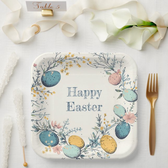 Elegant Floral Spring Easter Egg Hunt  Paper Plate (Wedding)