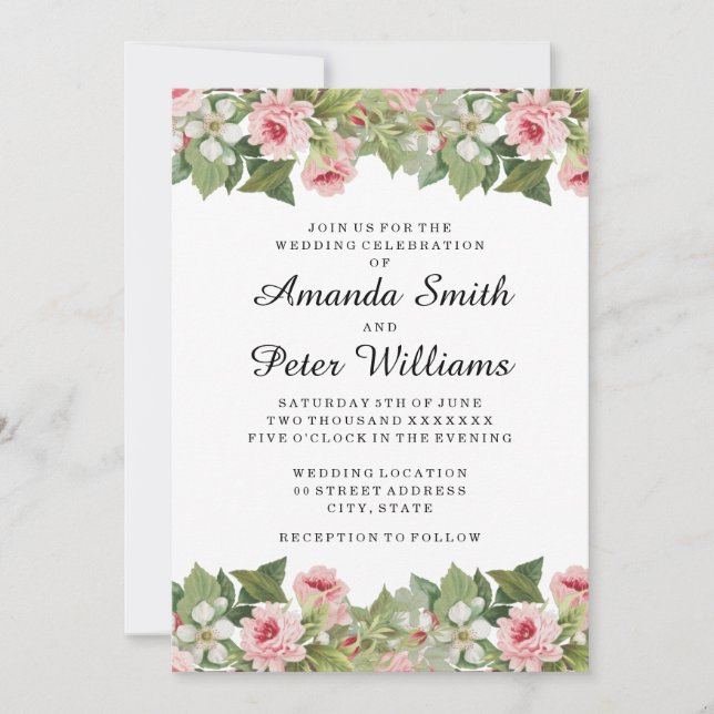 Elegant floral spring / summer wedding invitation (Front)