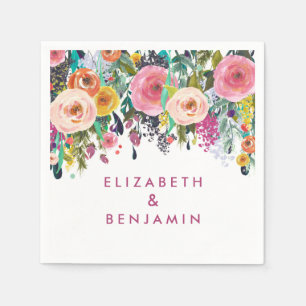 Elegant Floral Spring Summer Wedding Name Napkin