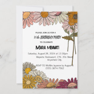 Elegant Floral & stack flower Sweet 16th Birthday Invitation