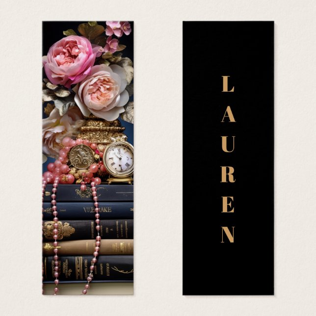 Elegant Floral Stack of Books Bookmark (Front & Back)