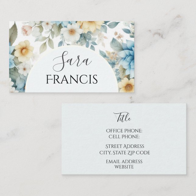 Elegant Floral Standard, 3.5" x 2.0" Business Card (Front/Back)
