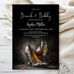 Elegant Floral Stiletto Shoes Brunch and Bubbly Invitation