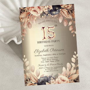 Elegant Floral,String Lights 15th Birthday Invitation