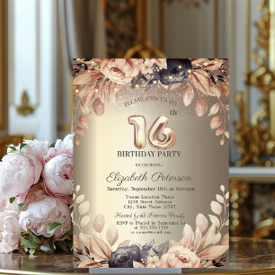 Elegant Floral,String Lights 16th Birthday  Invitation