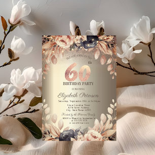 Elegant Floral,String Lights 60th Birthday  Invitation