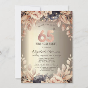 Elegant Floral,String Lights 65th Birthday  Invitation