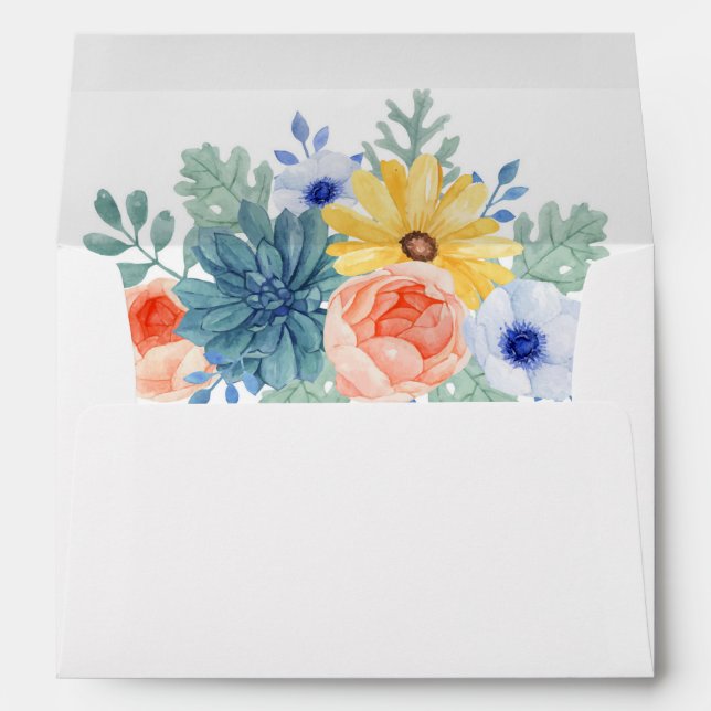 Elegant Floral Succulent Macaron Wedding Envelope (Back (Bottom))