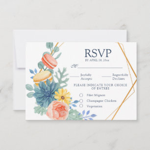 Elegant Floral Succulent Macaron Wedding Meal RSVP Card