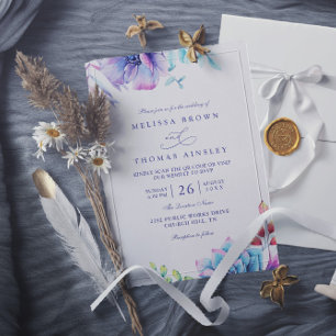 Elegant Floral Succulent Sunset QR Code Wedding Invitation