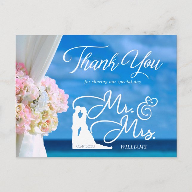 Elegant Floral Summer Beach Wedding Thank You Postcard (Front)